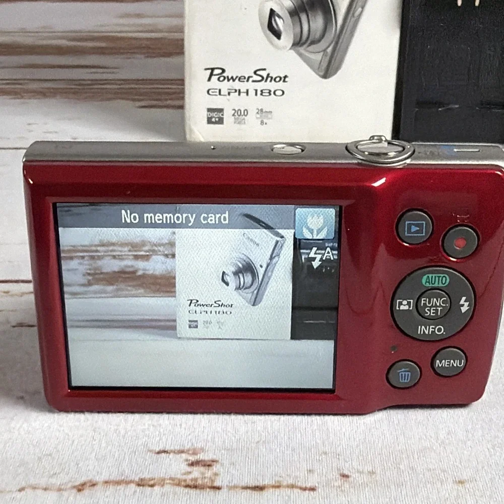 Canon PowerShot ELPH 180 20.0MP Camera Red Bundle Tested Works Boxed Used